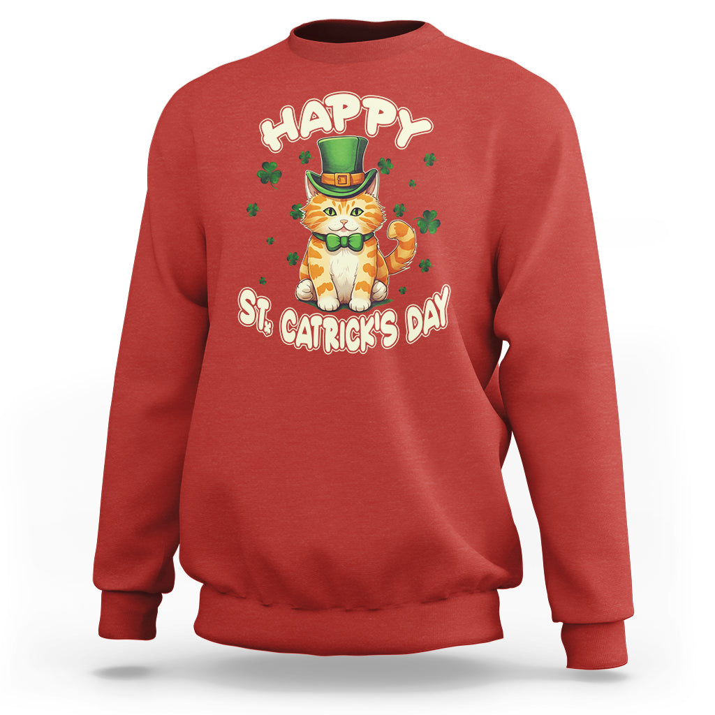 Happy St.Catrick's Patrick's Day Lucky Cat Shamrock Sweatshirt - Wonder Print Shop