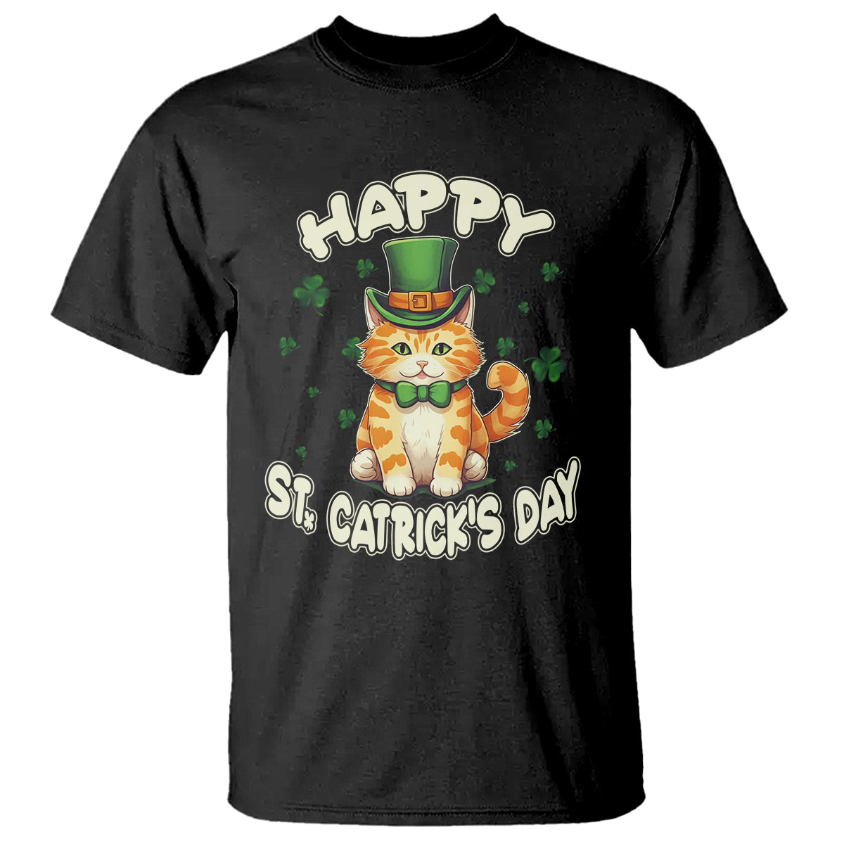 St.Patrick's Day T Shirt Happy St.Catrick's Lucky Cat Shamrock Cute Kitty - Wonder Print Shop