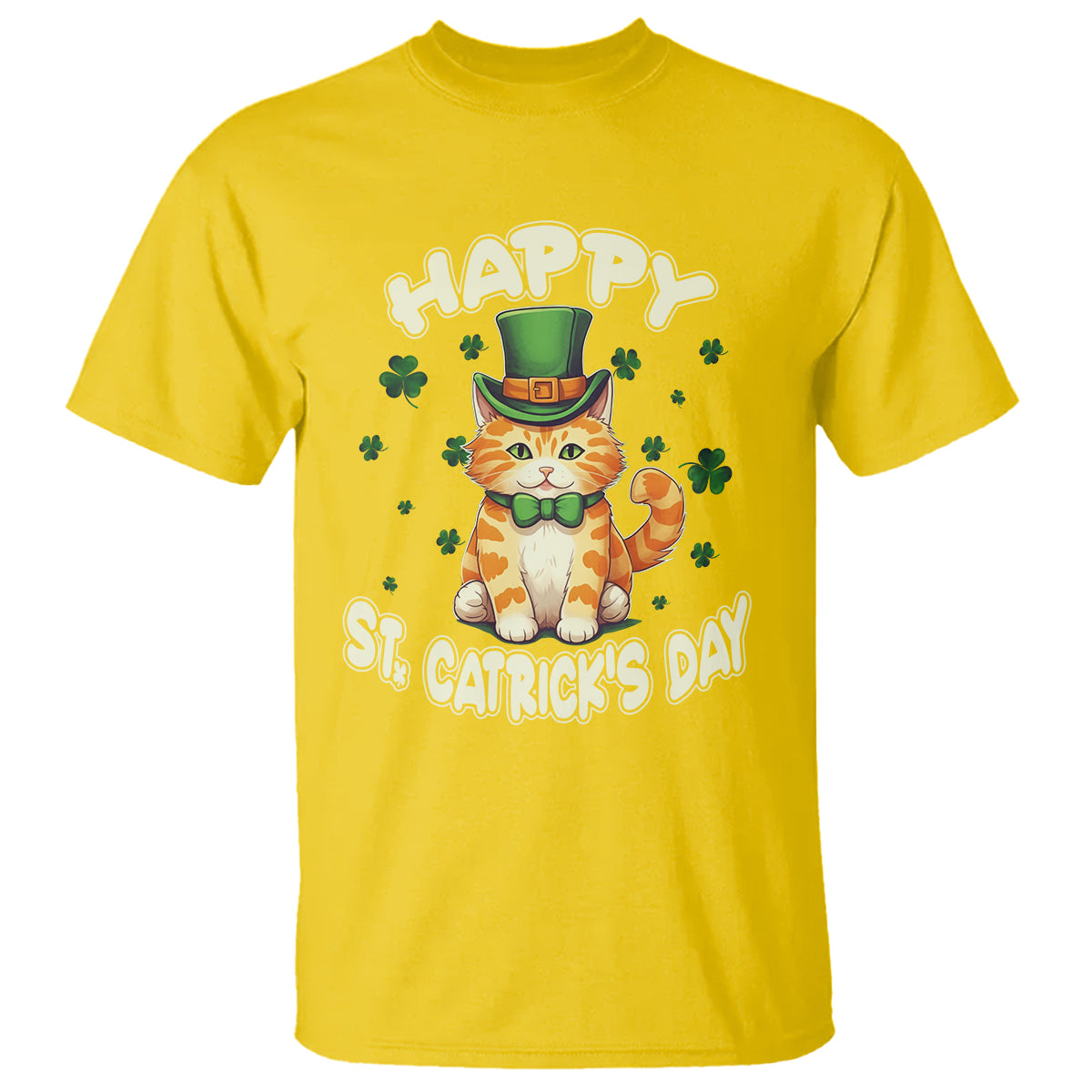 St.Patrick's Day T Shirt Happy St.Catrick's Lucky Cat Shamrock Cute Kitty - Wonder Print Shop