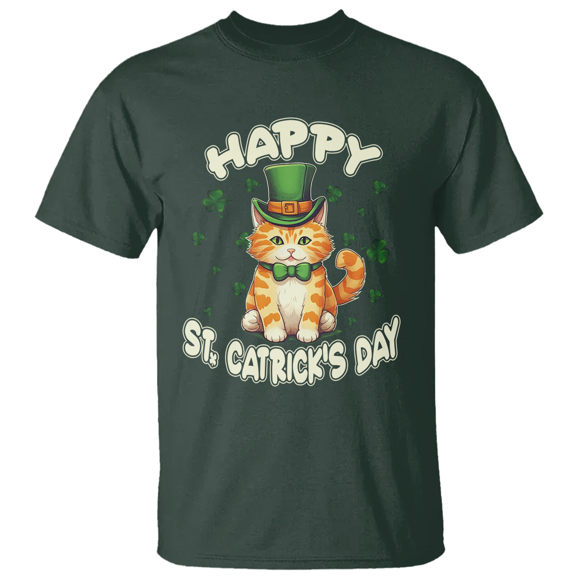 St.Patrick's Day T Shirt Happy St.Catrick's Lucky Cat Shamrock Cute Kitty - Wonder Print Shop