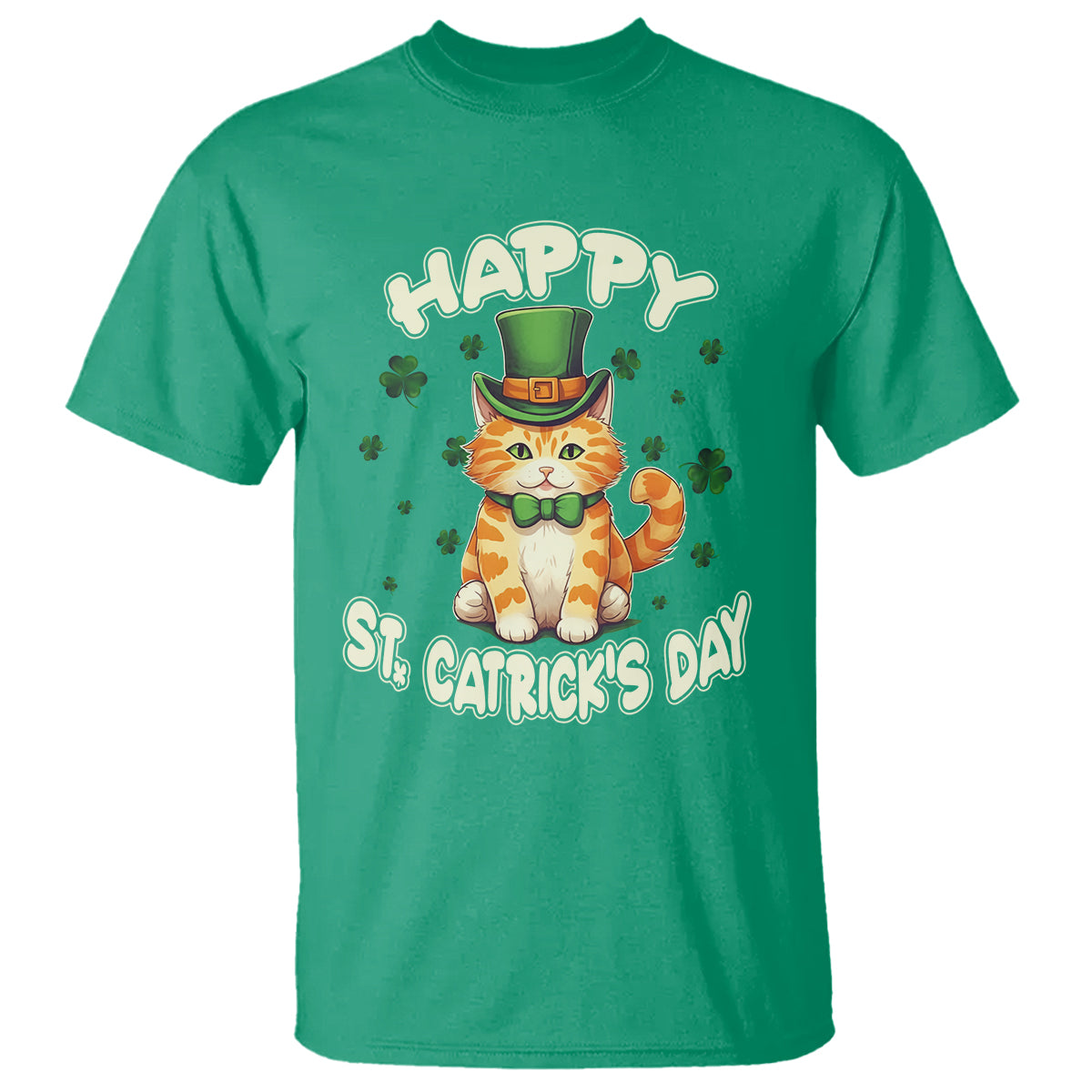 St.Patrick's Day T Shirt Happy St.Catrick's Lucky Cat Shamrock Cute Kitty - Wonder Print Shop