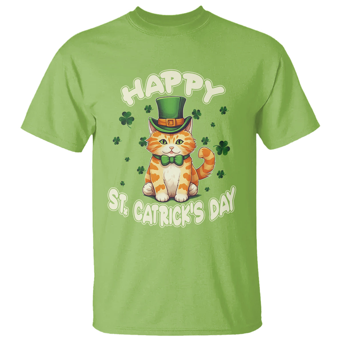 St.Patrick's Day T Shirt Happy St.Catrick's Lucky Cat Shamrock Cute Kitty - Wonder Print Shop