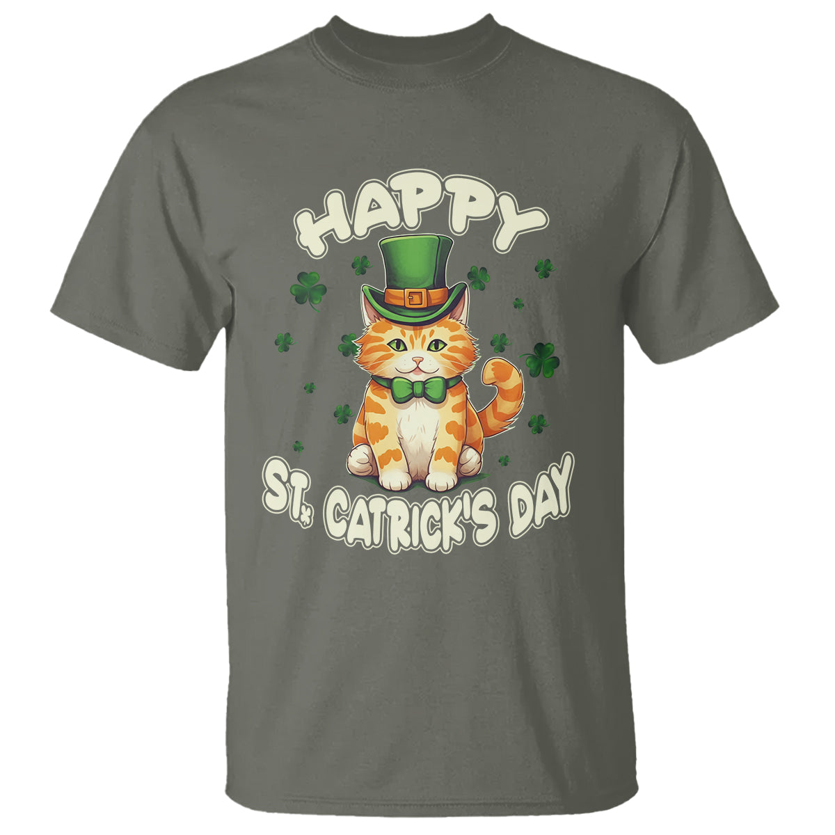 St.Patrick's Day T Shirt Happy St.Catrick's Lucky Cat Shamrock Cute Kitty - Wonder Print Shop