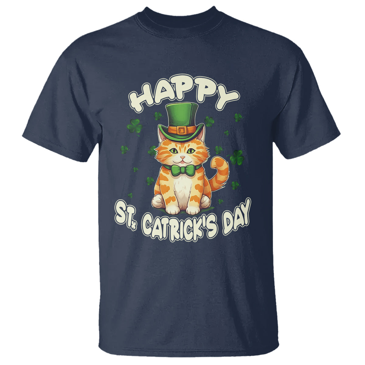 St.Patrick's Day T Shirt Happy St.Catrick's Lucky Cat Shamrock Cute Kitty - Wonder Print Shop