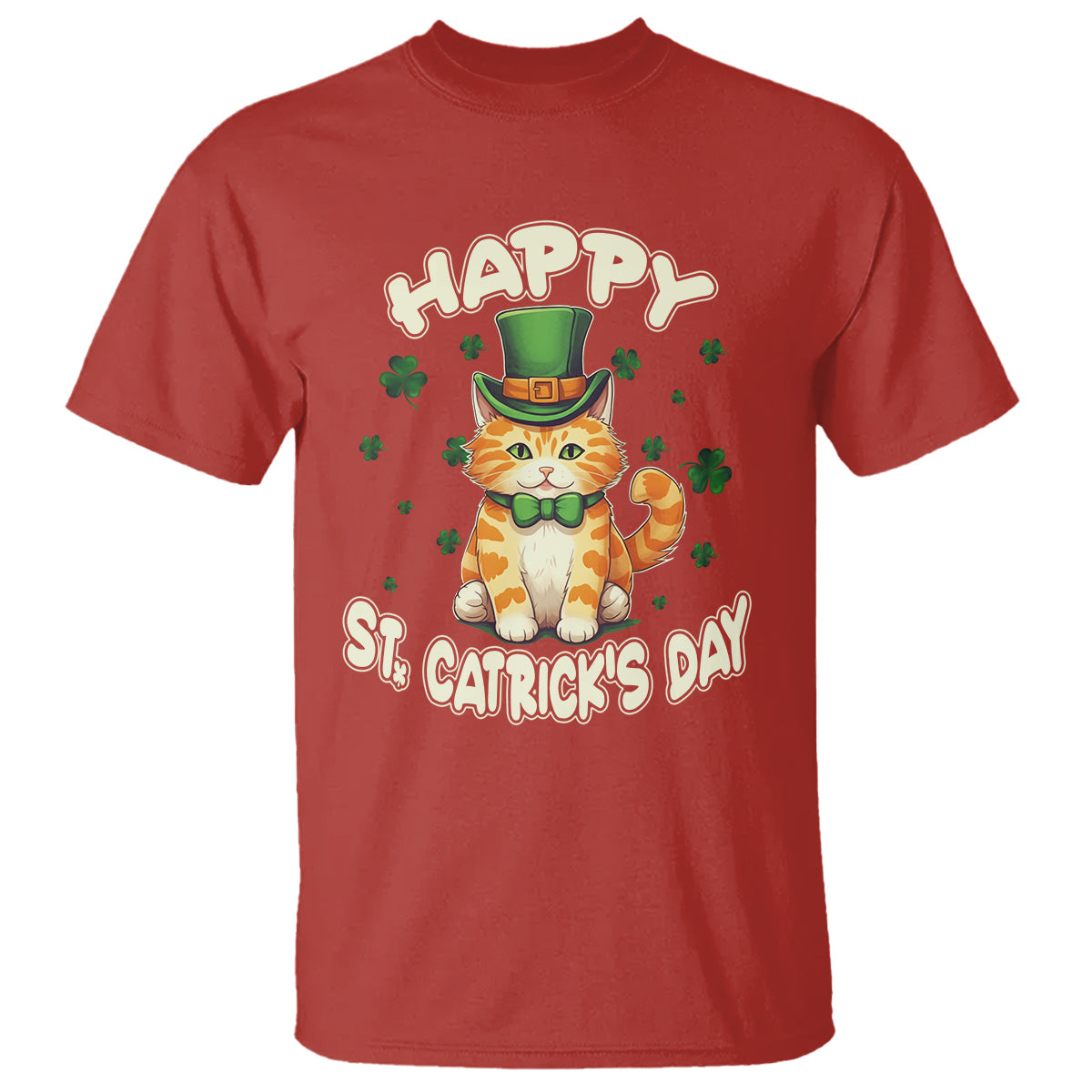 St.Patrick's Day T Shirt Happy St.Catrick's Lucky Cat Shamrock Cute Kitty - Wonder Print Shop