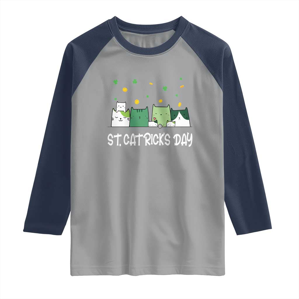 St Patrick's Day Cat Lover Raglan Shirt Happy St.Catrick's Lucky Family Cats Shamrock