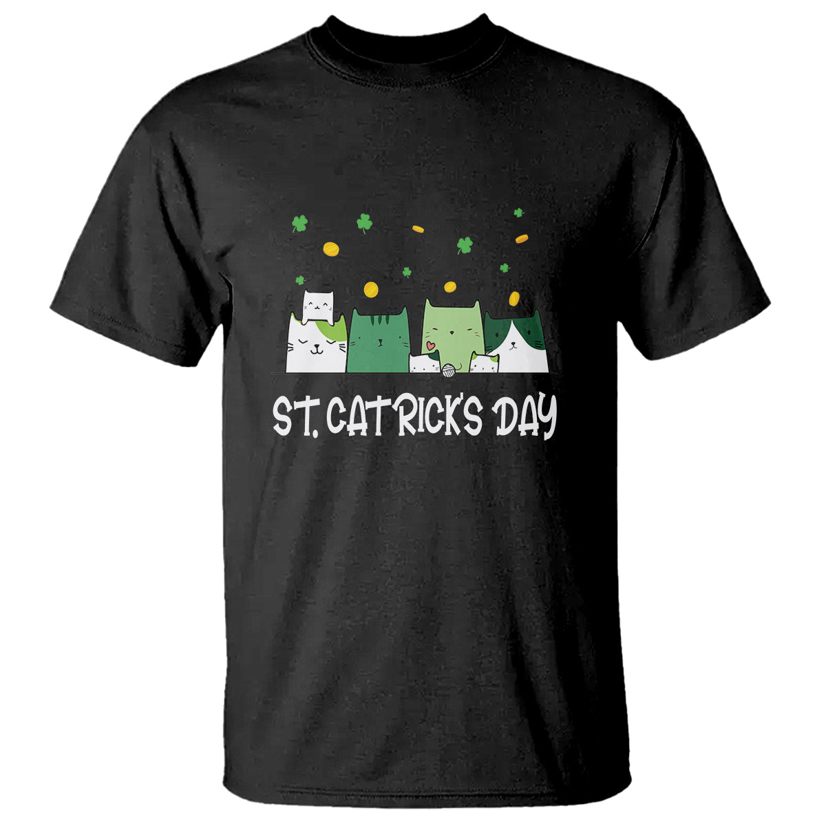 Happy Patrick's Day T Shirt St.Catrick's Lucky Cat Shamrock Hat - Wonder Print Shop