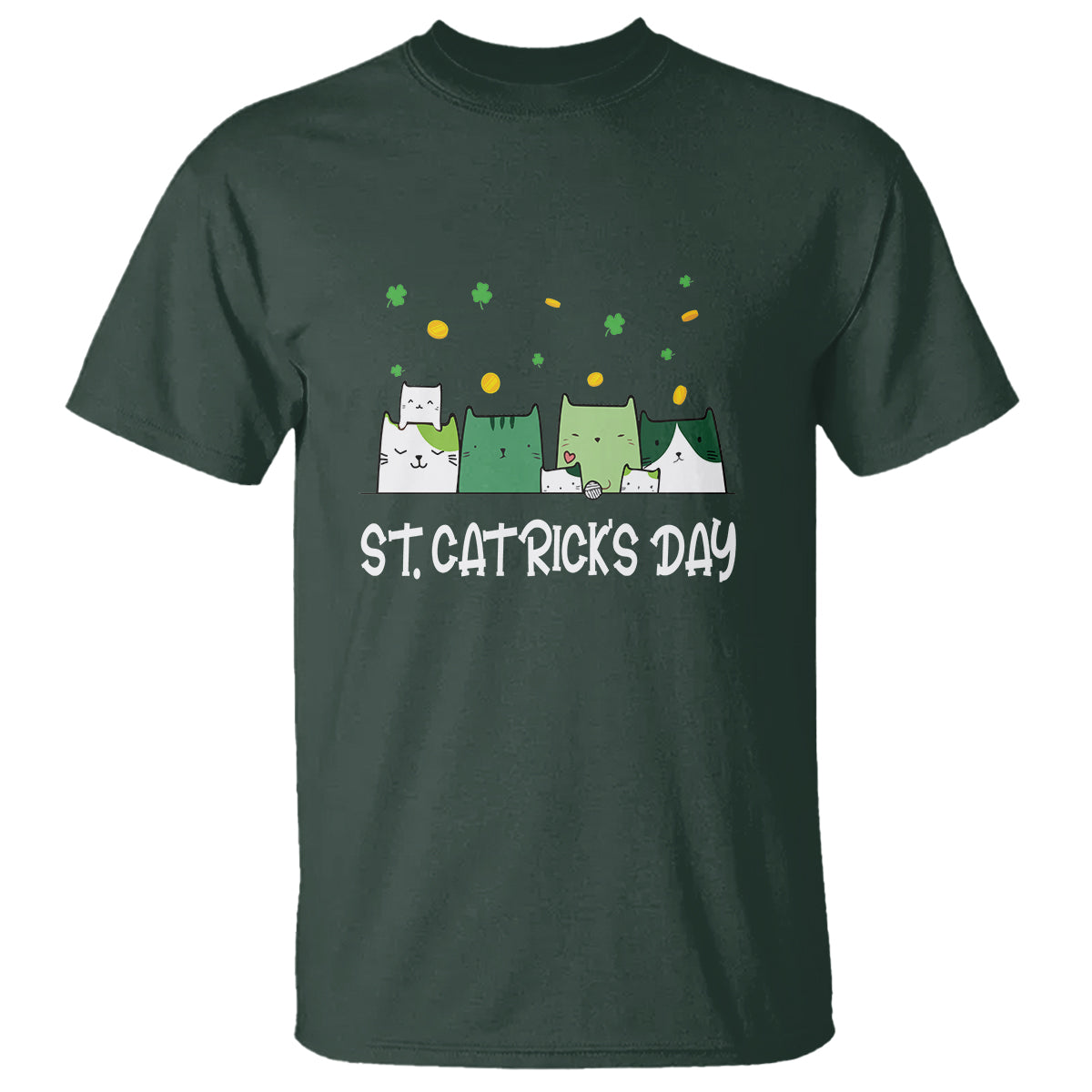 Happy Patrick's Day T Shirt St.Catrick's Lucky Cat Shamrock Hat - Wonder Print Shop