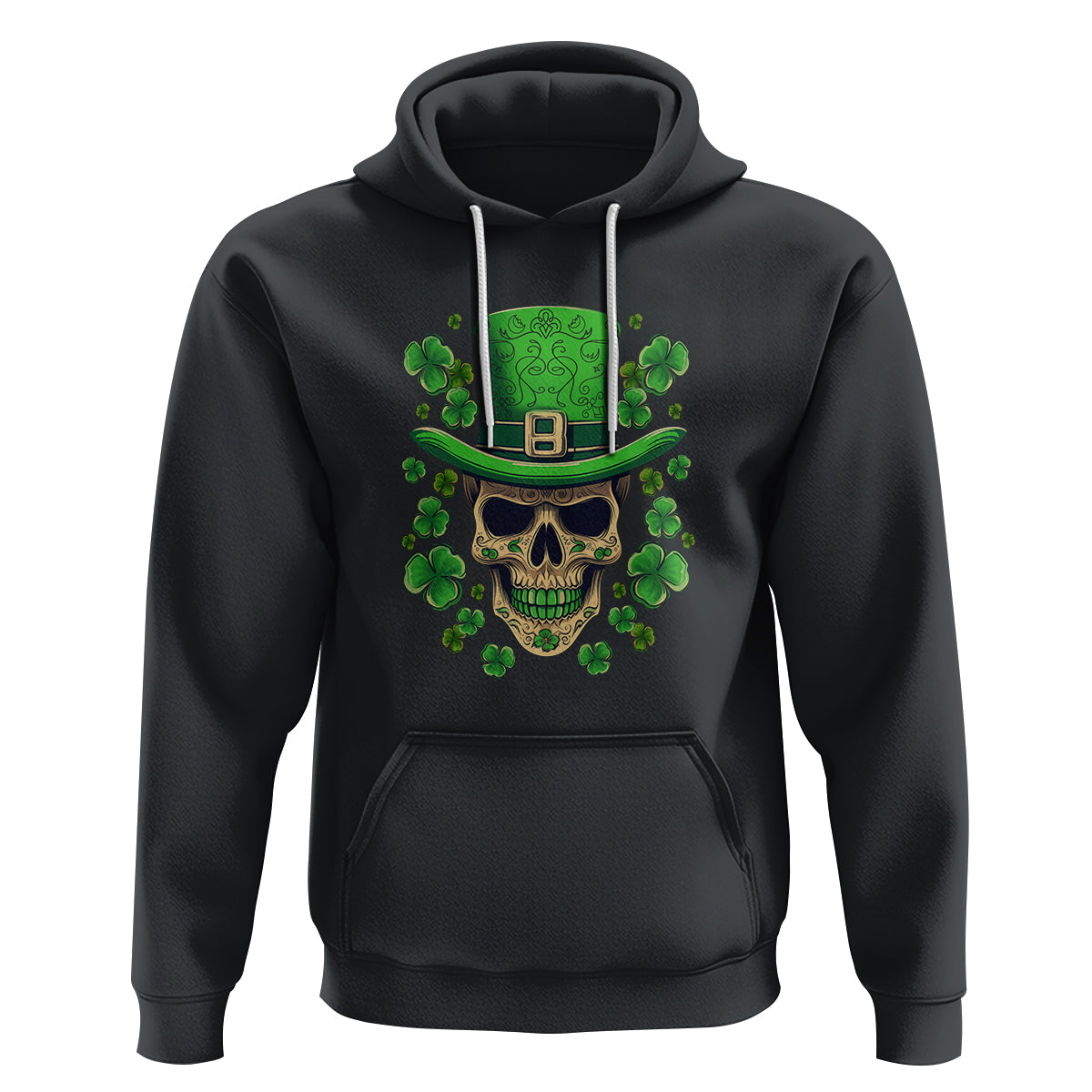 St. Patrick's Day Hoodie Irish Sugar Skull Lucky Hat Shamrocks - Wonder Print Shop