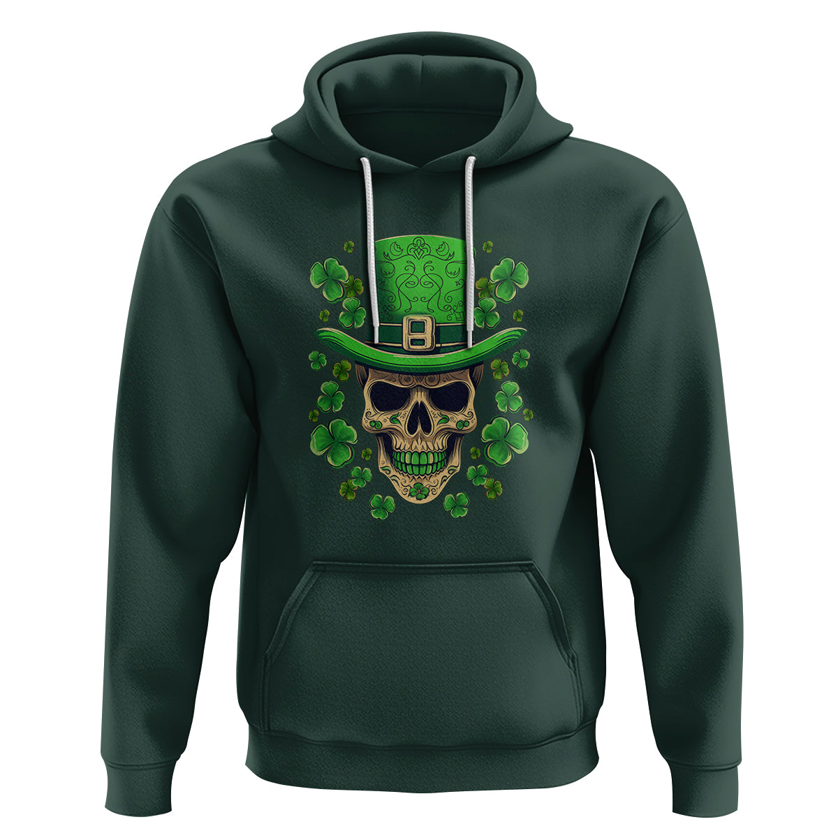 St. Patrick's Day Hoodie Irish Sugar Skull Lucky Hat Shamrocks - Wonder Print Shop