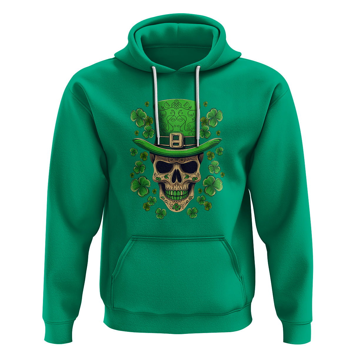 St. Patrick's Day Hoodie Irish Sugar Skull Lucky Hat Shamrocks - Wonder Print Shop