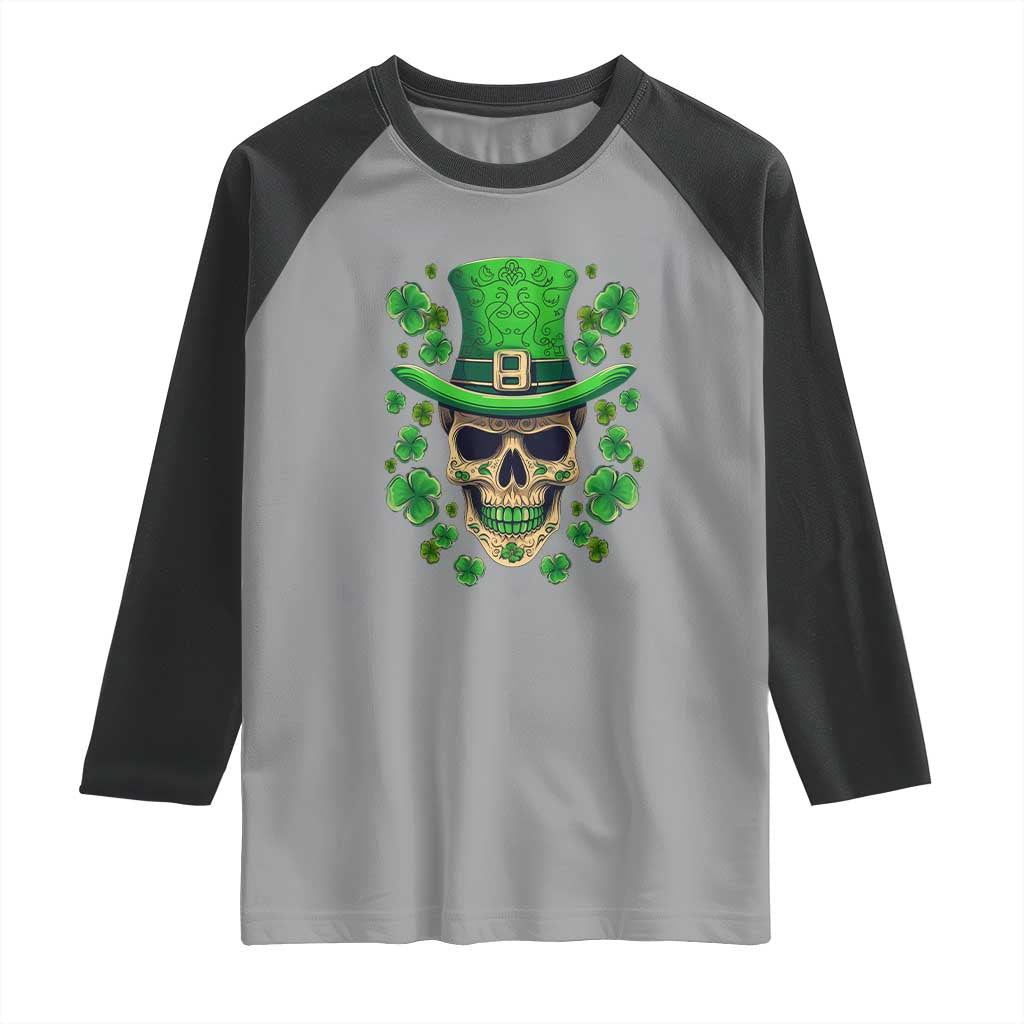 St Patrick's Day Raglan Shirt Irish Sugar Skull Lucky Shamrocks Hat