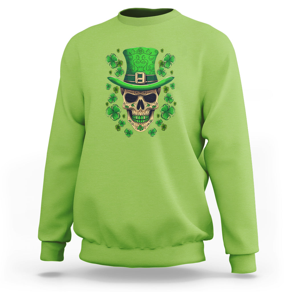 St. Patrick's Day Sweatshirt Irish Sugar Skull Lucky Hat Shamrocks - Wonder Print Shop