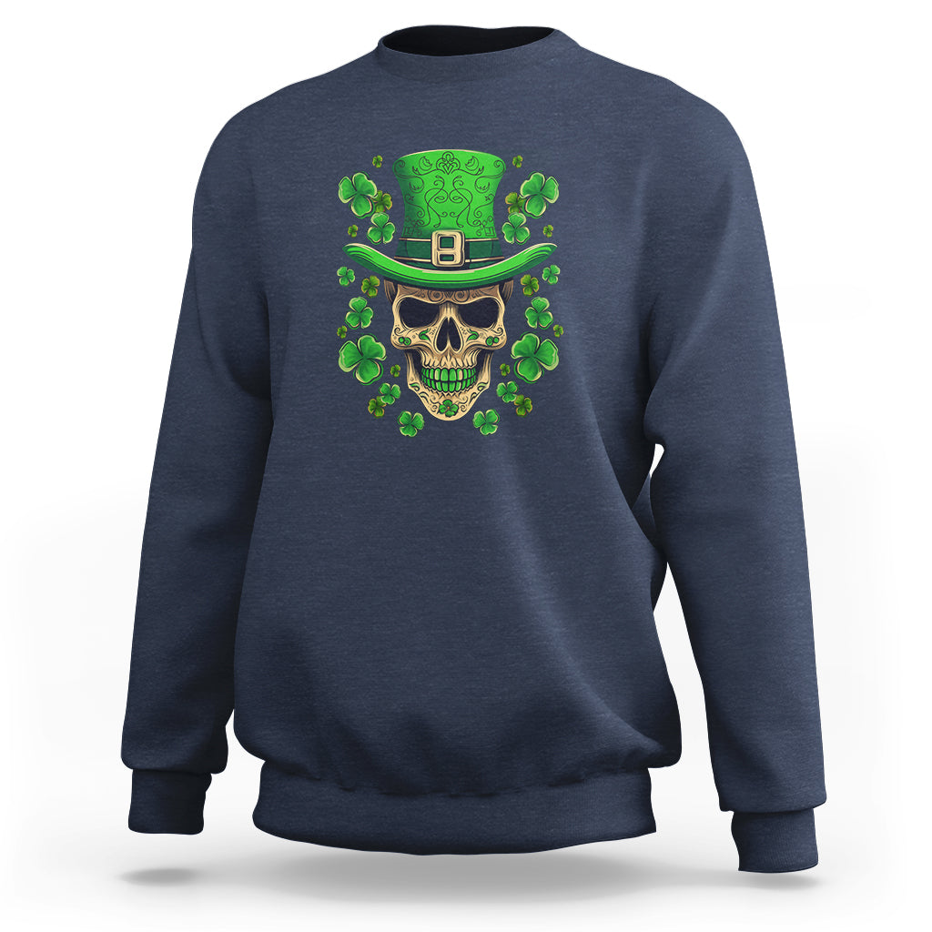 St. Patrick's Day Sweatshirt Irish Sugar Skull Lucky Hat Shamrocks - Wonder Print Shop