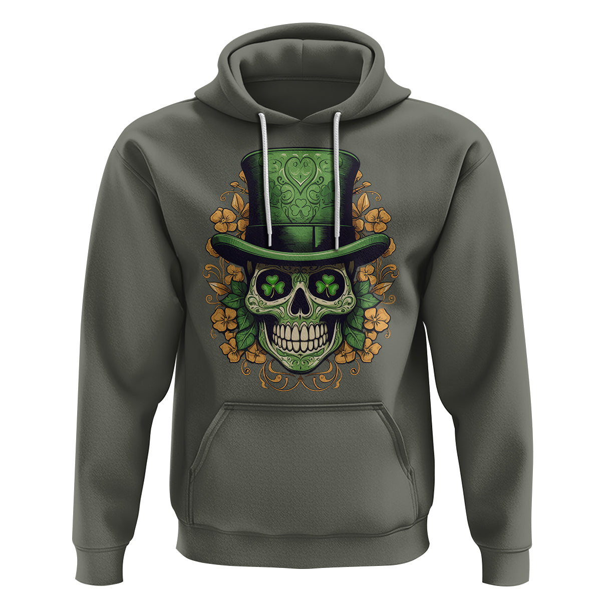 St. Patrick's Day Hoodie Irish Sugar Skull Lucky Hat Shamrocks - Wonder Print Shop
