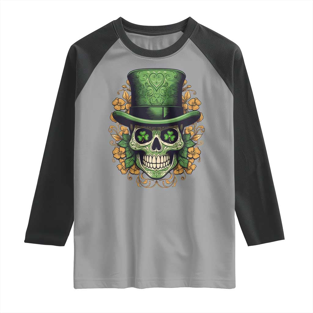 St Patrick's Day Raglan Shirt Irish Sugar Skull Lucky Hat Shamrocks