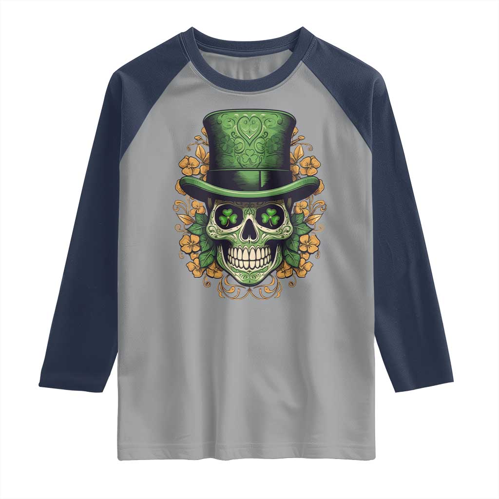 St Patrick's Day Raglan Shirt Irish Sugar Skull Lucky Hat Shamrocks