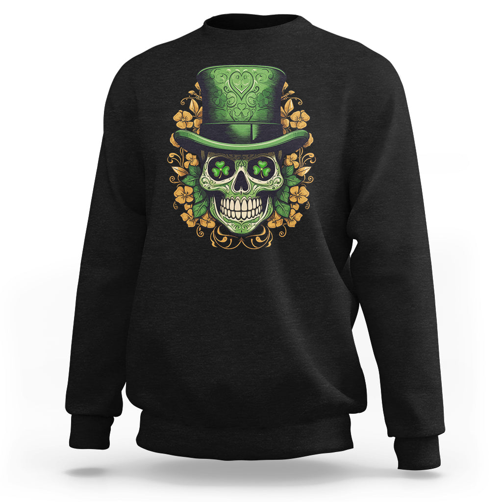St. Patrick's Day Sweatshirt Irish Sugar Skull Lucky Hat Shamrocks - Wonder Print Shop