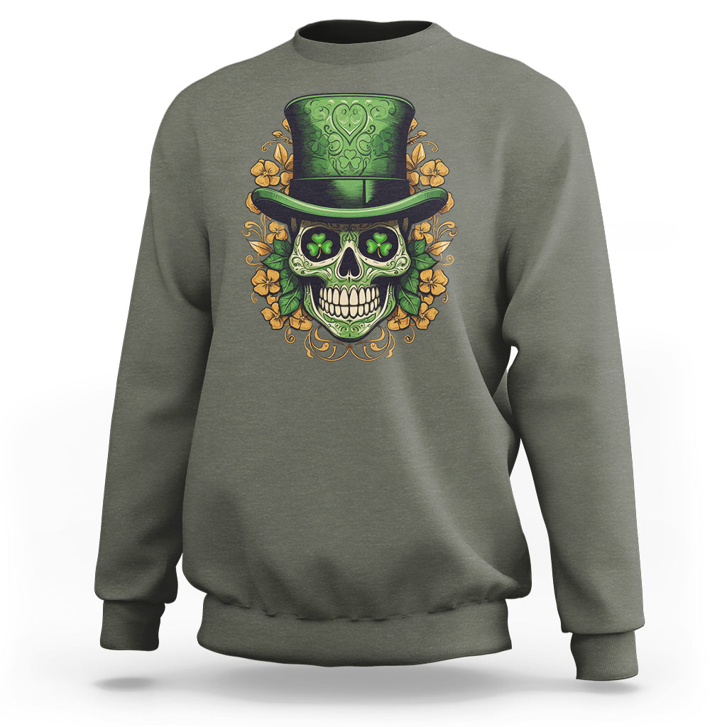 St. Patrick's Day Sweatshirt Irish Sugar Skull Lucky Hat Shamrocks - Wonder Print Shop