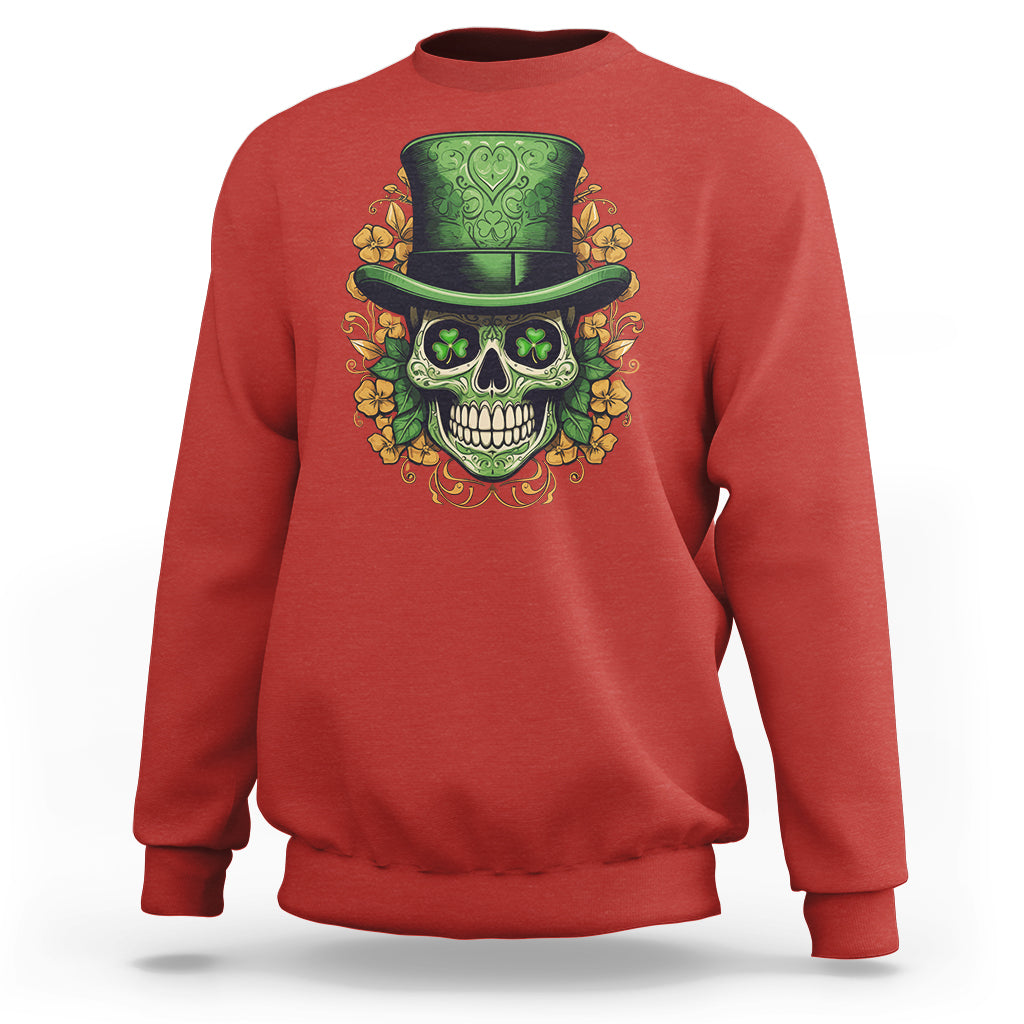 St. Patrick's Day Sweatshirt Irish Sugar Skull Lucky Hat Shamrocks - Wonder Print Shop