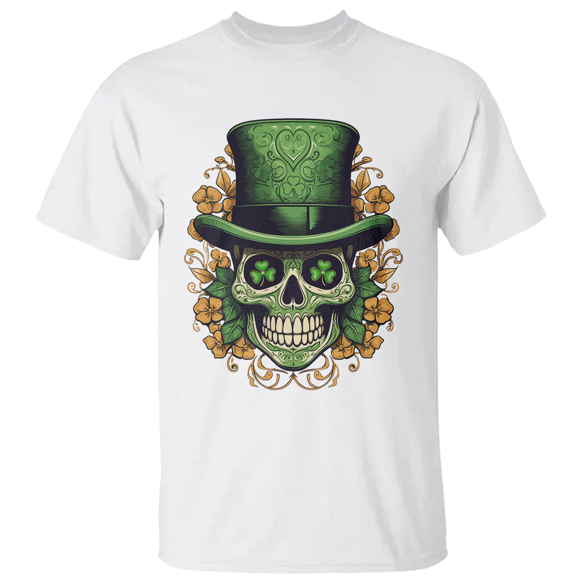 St. Patrick's Day T Shirt Irish Sugar Skull Lucky Hat Shamrocks - Wonder Print Shop