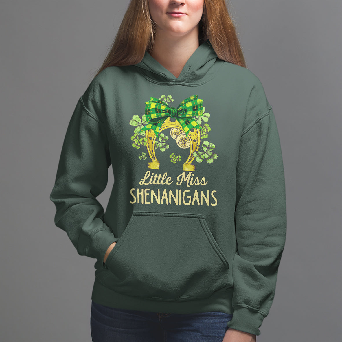 St. Patrick's Day Hoodie Little Miss Shenanigans Coquette Shamrocks - Wonder Print Shop