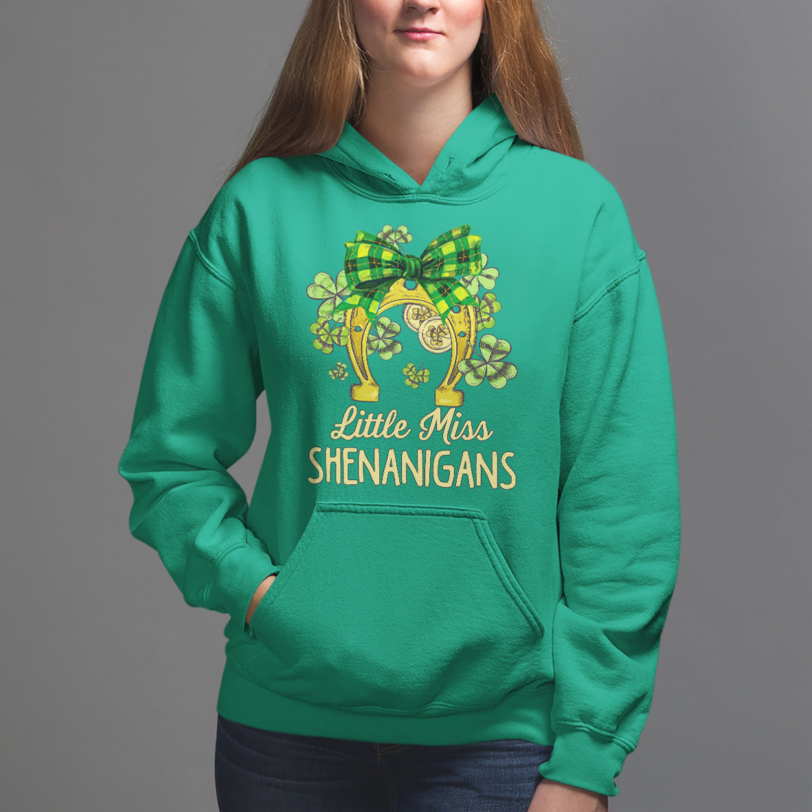 St. Patrick's Day Hoodie Little Miss Shenanigans Coquette Shamrocks - Wonder Print Shop