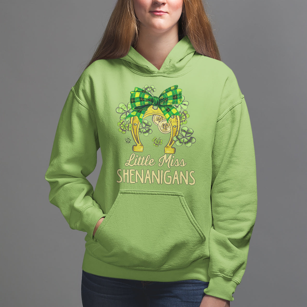 St. Patrick's Day Hoodie Little Miss Shenanigans Coquette Shamrocks - Wonder Print Shop