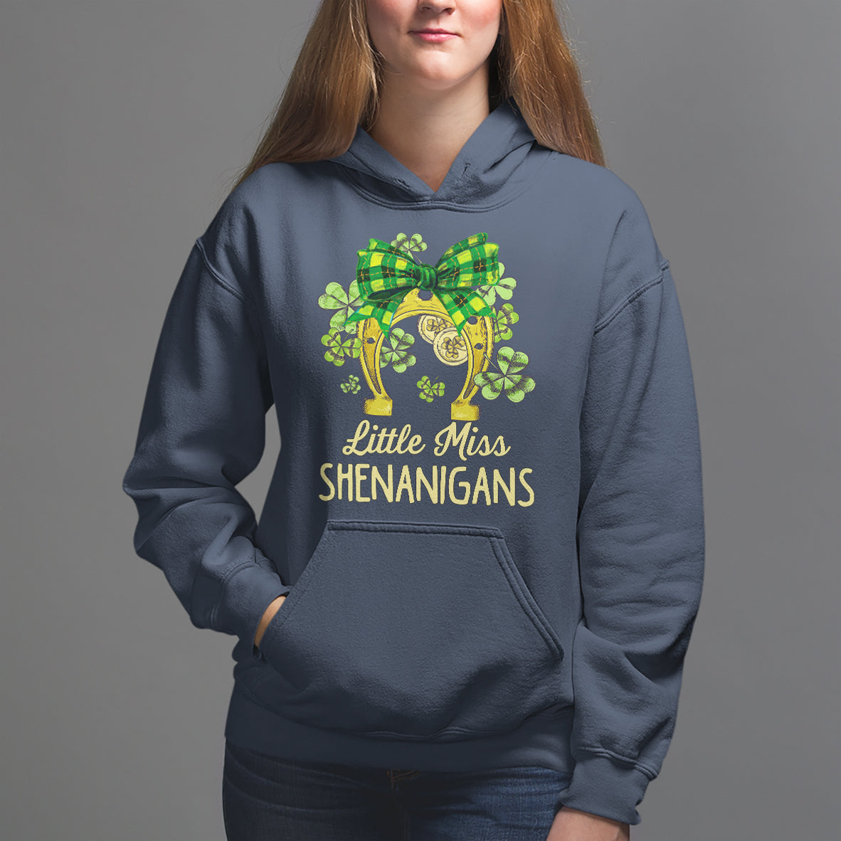 St. Patrick's Day Hoodie Little Miss Shenanigans Coquette Shamrocks - Wonder Print Shop