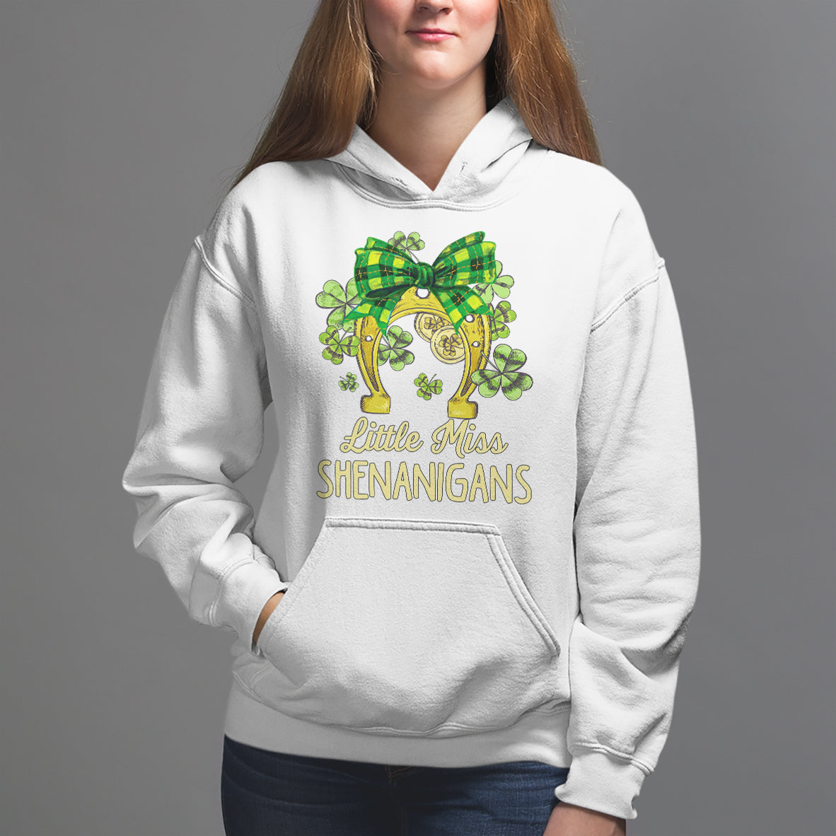 St. Patrick's Day Hoodie Little Miss Shenanigans Coquette Shamrocks - Wonder Print Shop