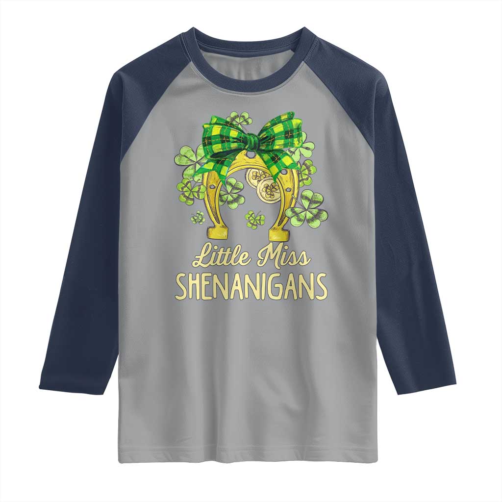 St Patrick's Day Raglan Shirt Little Miss Shenanigans Coquette Shamrocks