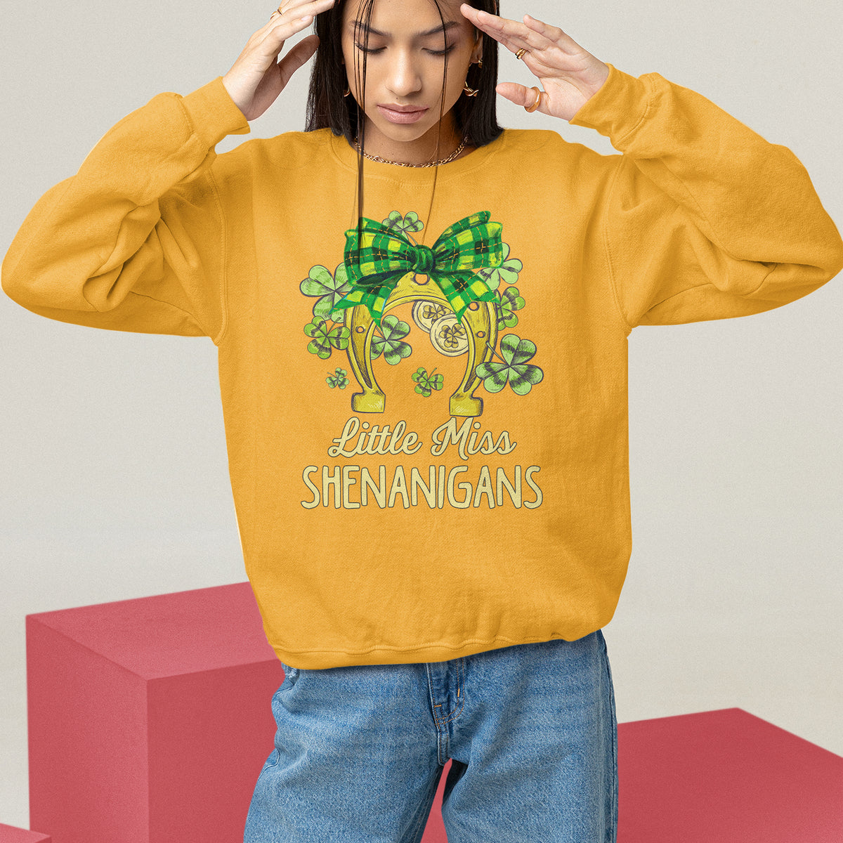 St. Patrick's Day Sweatshirt Little Miss Shenanigans Coquette Shamrocks - Wonder Print Shop