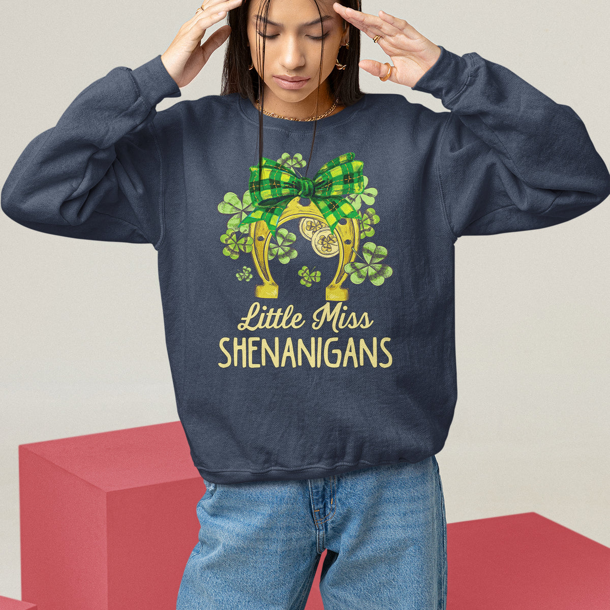 St. Patrick's Day Sweatshirt Little Miss Shenanigans Coquette Shamrocks - Wonder Print Shop