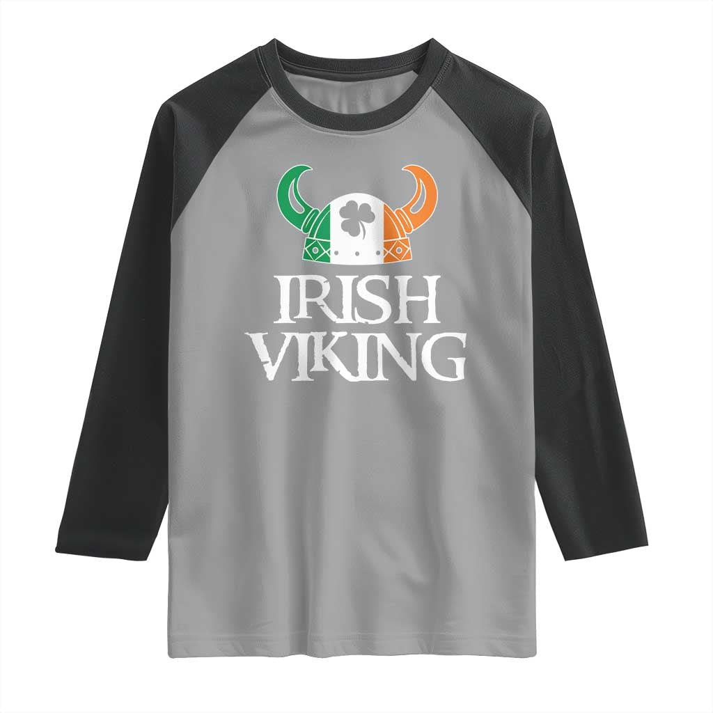 St Patrick's Day Raglan Shirt Irish Viking Helmet Lucky Shamrocks Ireland Flag