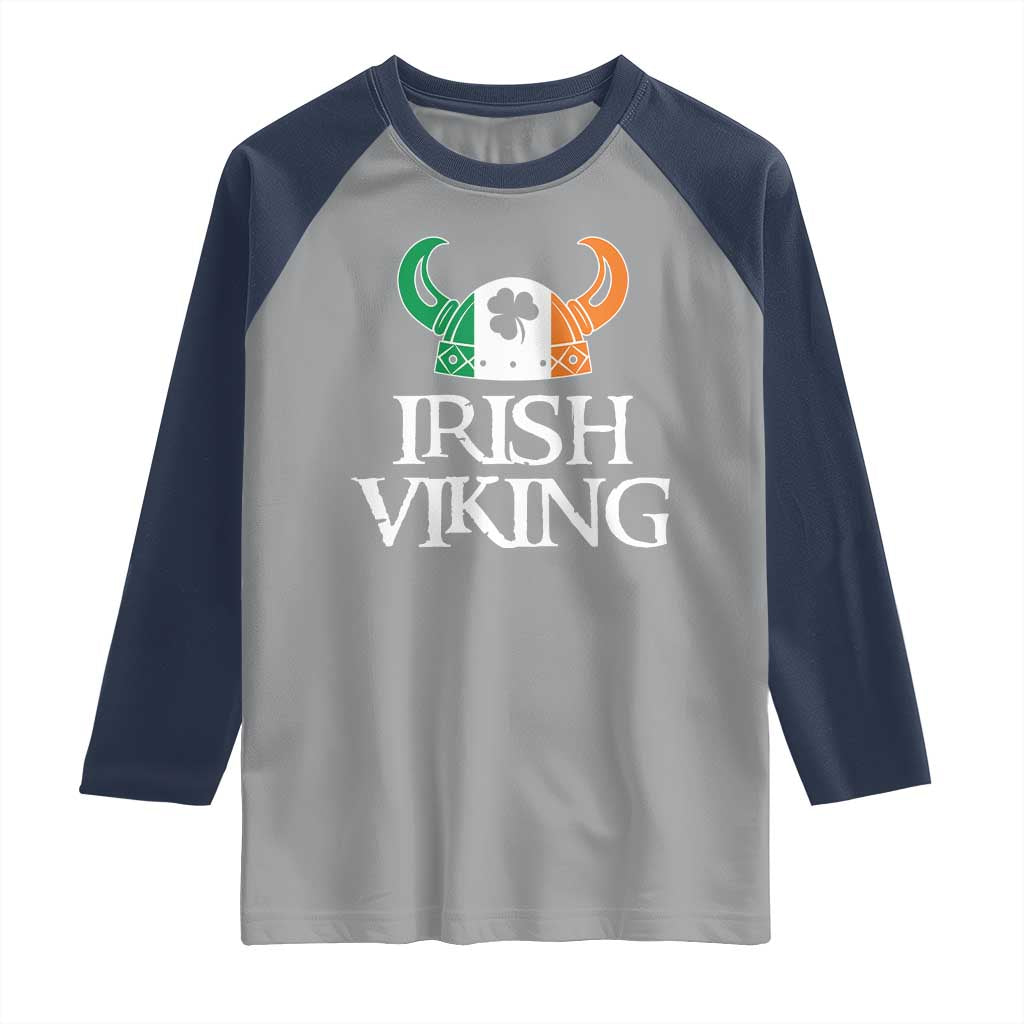 St Patrick's Day Raglan Shirt Irish Viking Helmet Lucky Shamrocks Ireland Flag