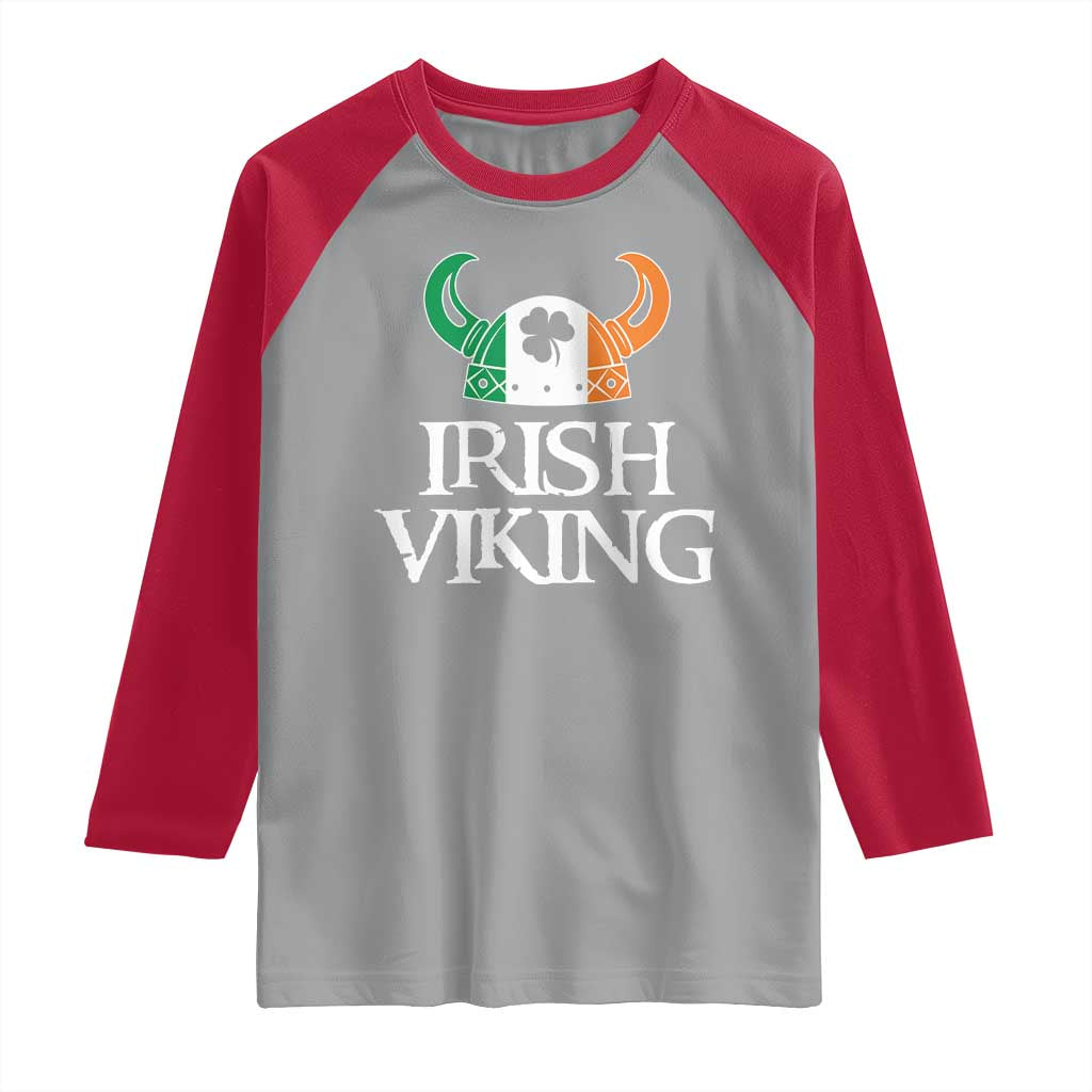 St Patrick's Day Raglan Shirt Irish Viking Helmet Lucky Shamrocks Ireland Flag