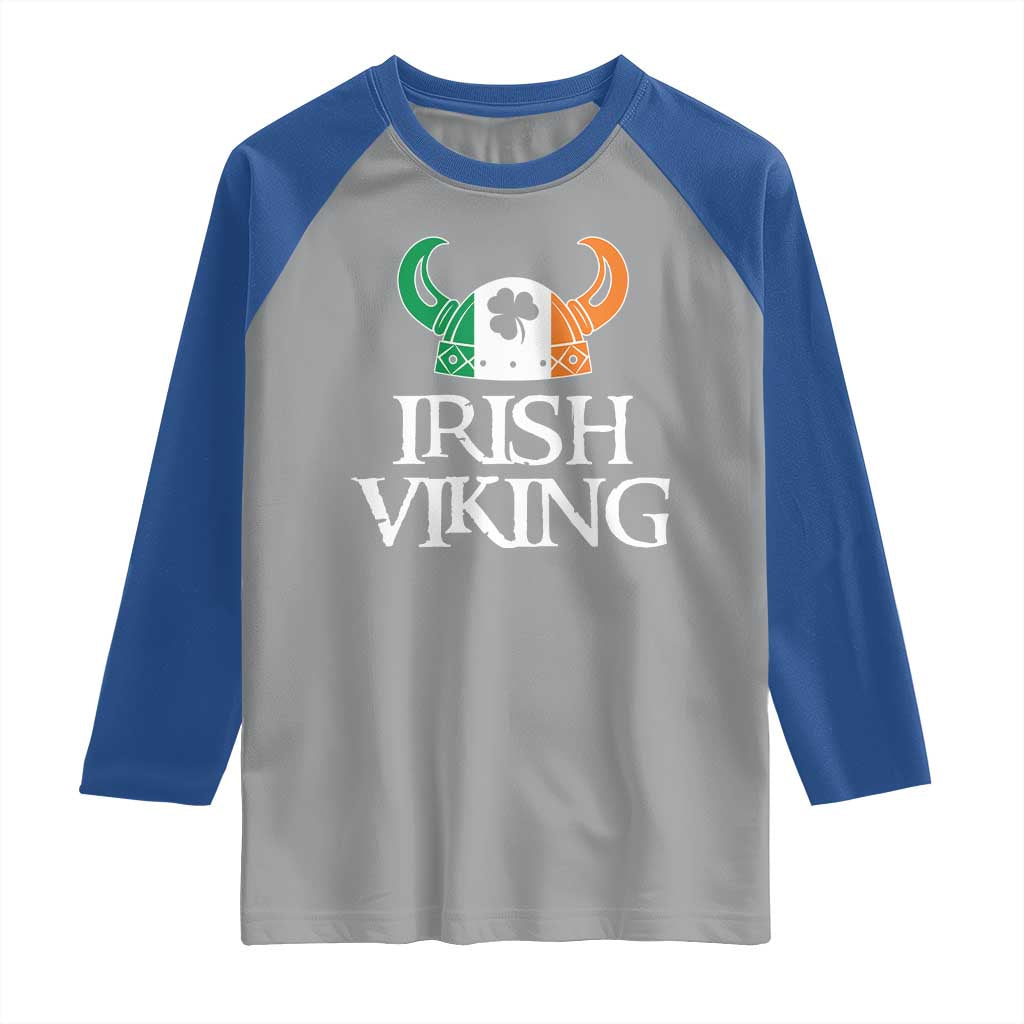 St Patrick's Day Raglan Shirt Irish Viking Helmet Lucky Shamrocks Ireland Flag