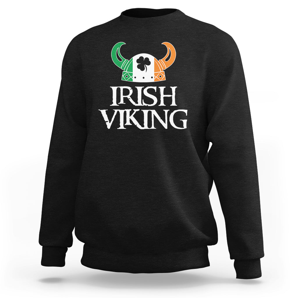 St. Patrick's Day Sweatshirt Irish Viking Helmet Lucky Shamrocks Ireland Flag - Wonder Print Shop