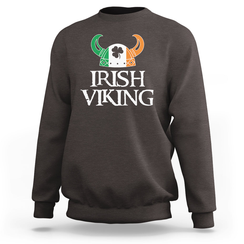 St. Patrick's Day Sweatshirt Irish Viking Helmet Lucky Shamrocks Ireland Flag - Wonder Print Shop