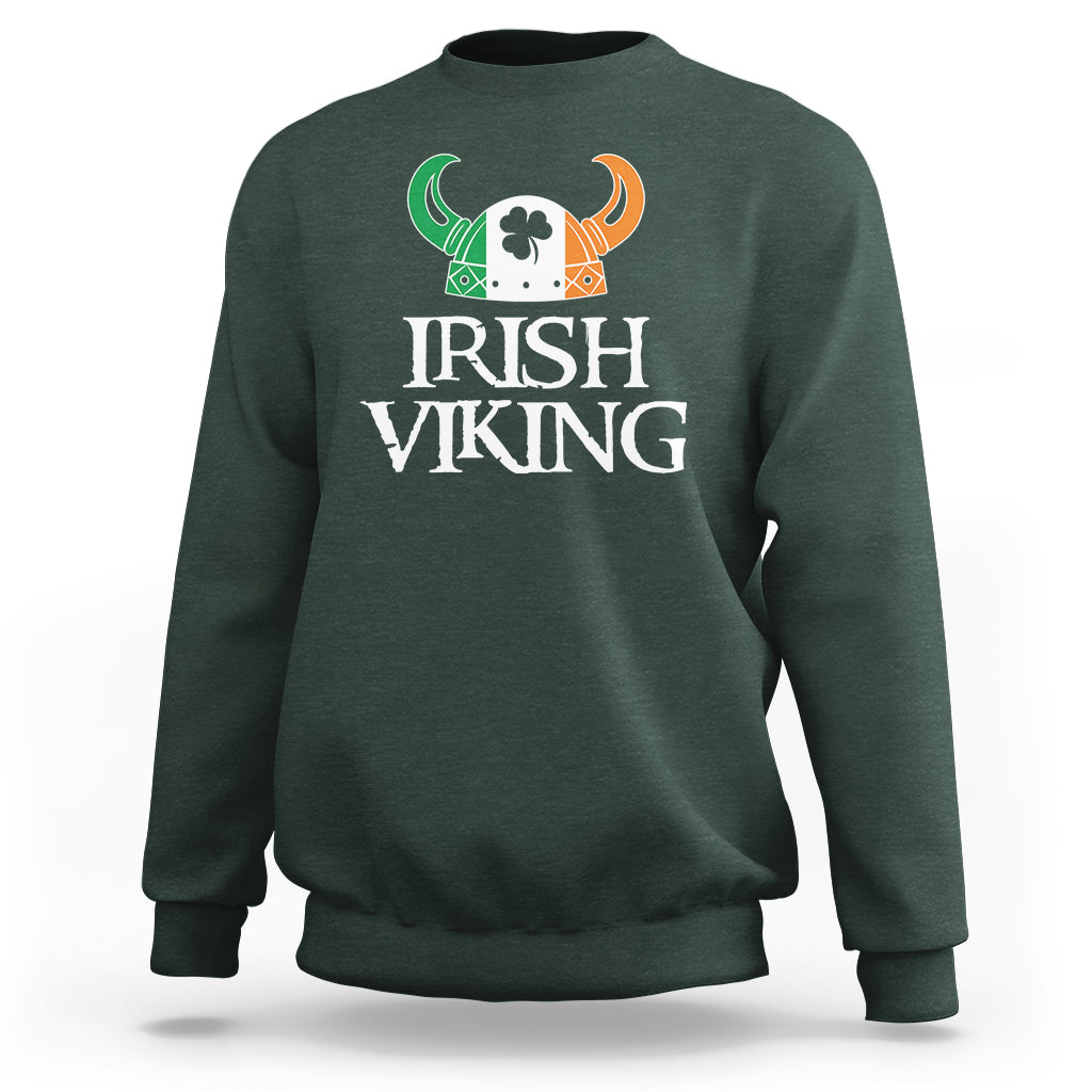 St. Patrick's Day Sweatshirt Irish Viking Helmet Lucky Shamrocks Ireland Flag - Wonder Print Shop
