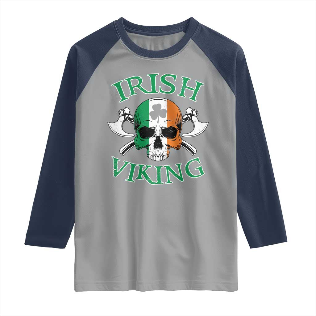 St Patrick's Day Raglan Shirt Irish Viking Skull Lucky Shamrocks Ireland Flag