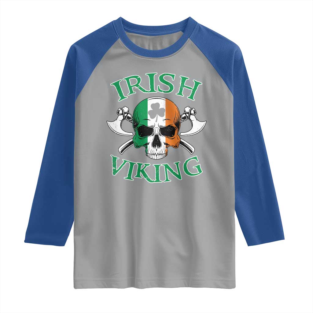 St Patrick's Day Raglan Shirt Irish Viking Skull Lucky Shamrocks Ireland Flag