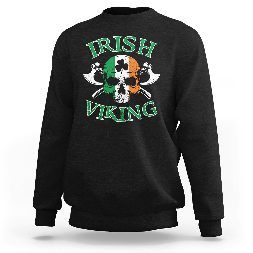 St. Patrick's Day Sweatshirt Irish Viking Skull Lucky Shamrocks Ireland Flag - Wonder Print Shop