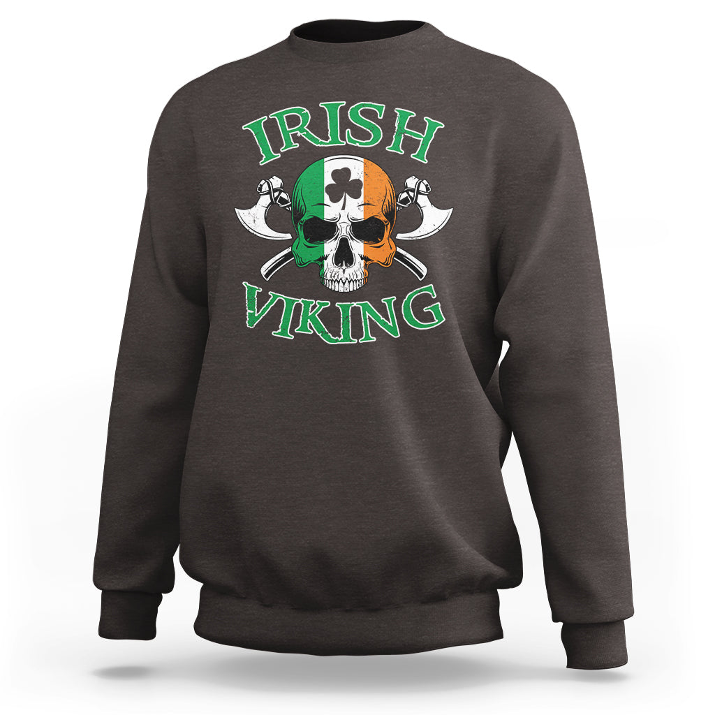 St. Patrick's Day Sweatshirt Irish Viking Skull Lucky Shamrocks Ireland Flag - Wonder Print Shop