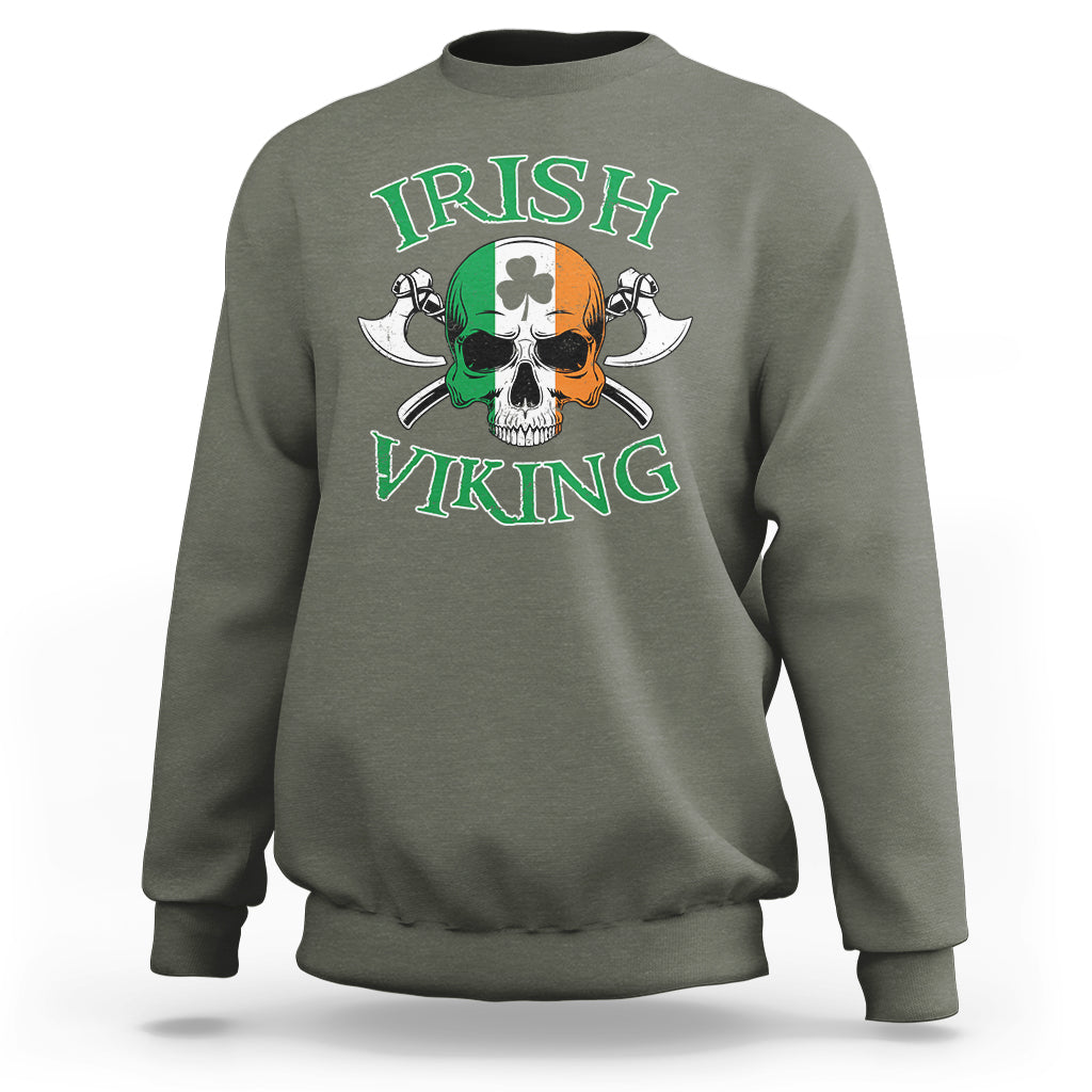St. Patrick's Day Sweatshirt Irish Viking Skull Lucky Shamrocks Ireland Flag - Wonder Print Shop