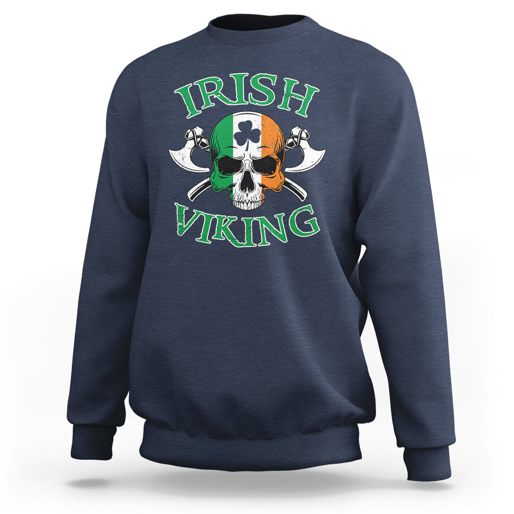 St. Patrick's Day Sweatshirt Irish Viking Skull Lucky Shamrocks Ireland Flag - Wonder Print Shop