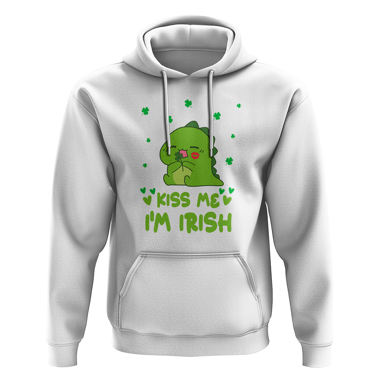 St. Patrick's Day Hoodie Kiss Me I'm Irish Cute Dinosaur - Wonder Print Shop