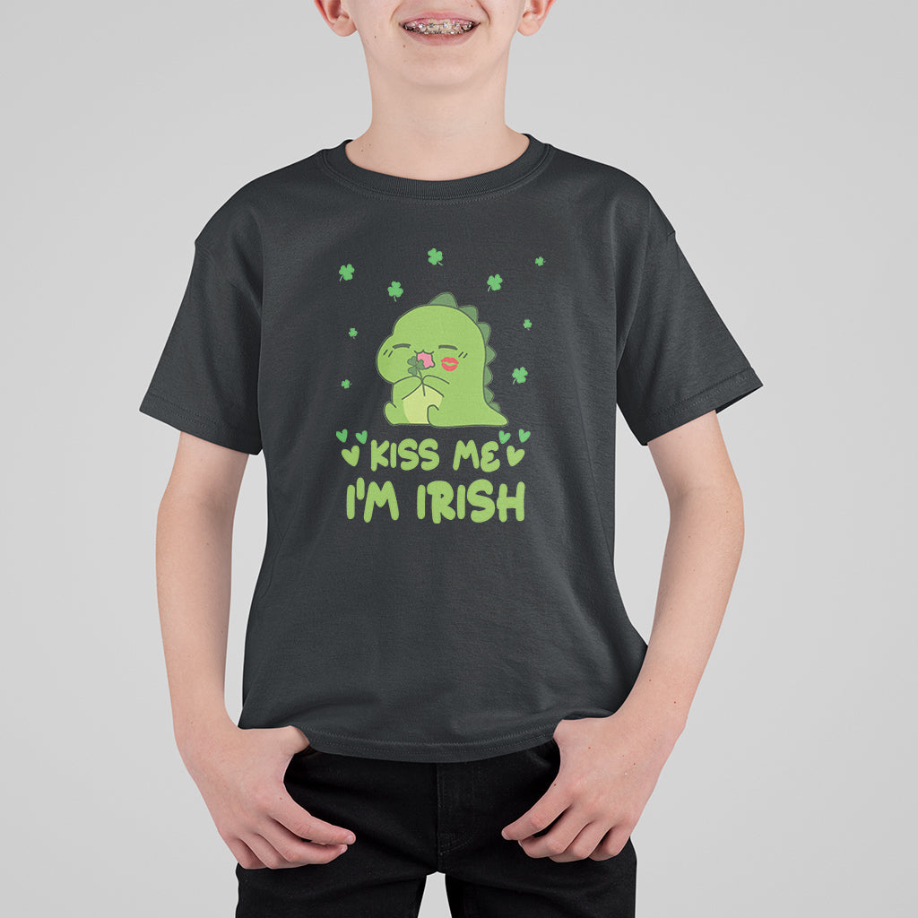 St. Patrick's Day T Shirt For Kid Kiss Me I'm Irish Cute Dinosaur - Wonder Print Shop