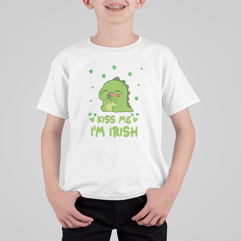 St. Patrick's Day T Shirt For Kid Kiss Me I'm Irish Cute Dinosaur - Wonder Print Shop