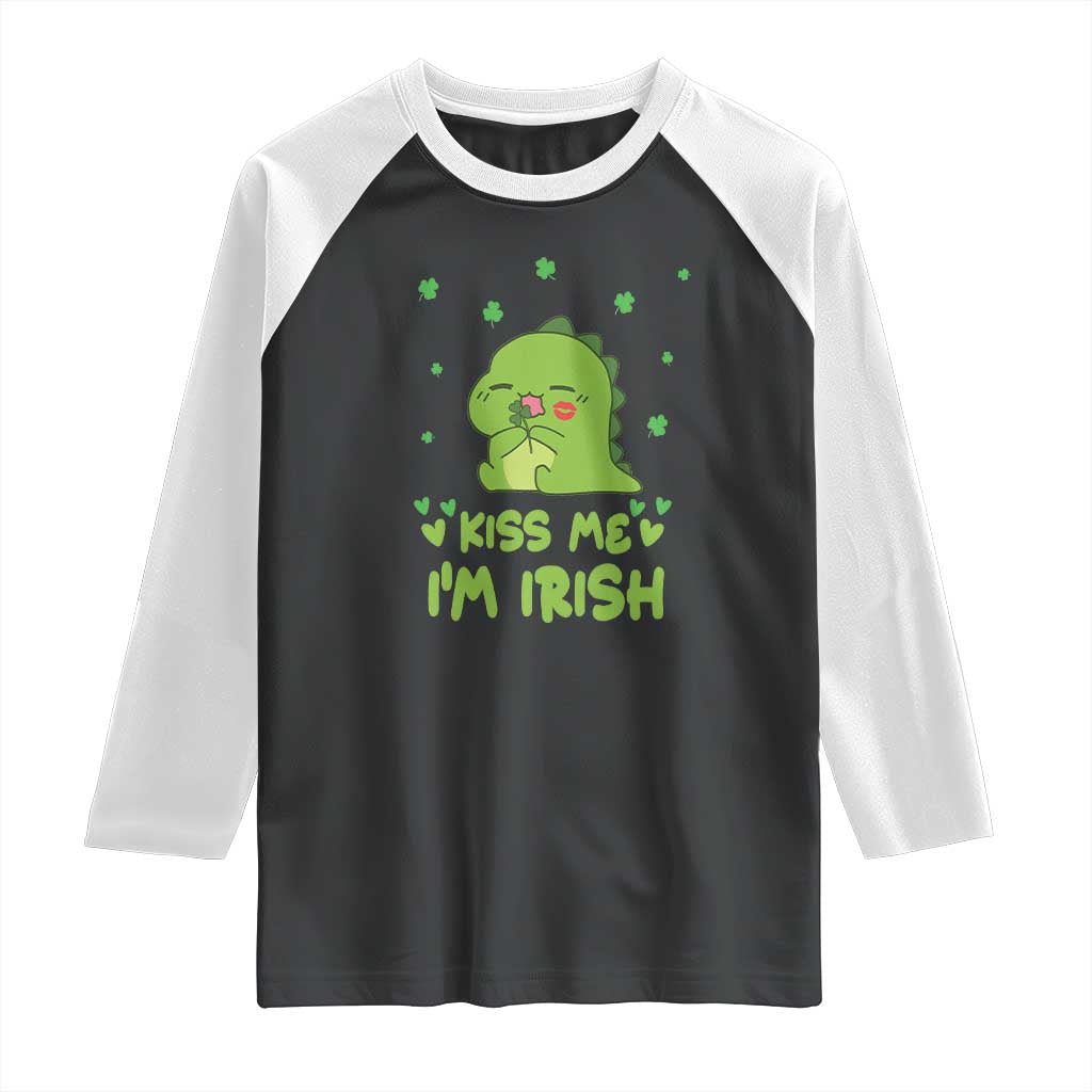 St Patrick's Day Raglan Shirt Kiss Me I'm Irish Cute Dinosaur